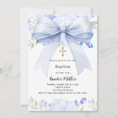 Invitation Fleurs à ruban bleu garçon Baptême (Devant)