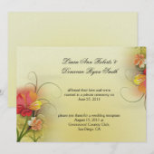 Invitation Fleurs abstraites aquarelles rose jaune vert Poste (Devant / Derrière)