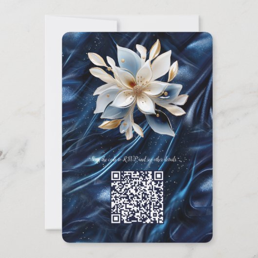 Invitation Fleurs abstraites blanches et dorées sur Simmery B (Dos)