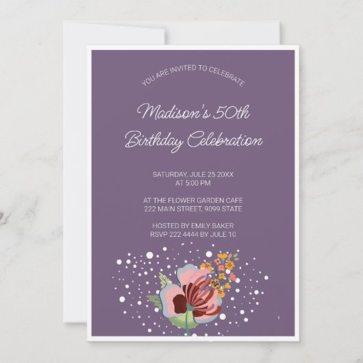 Invitation Fleurs Abstraites colorées Anniversaire (Dos)