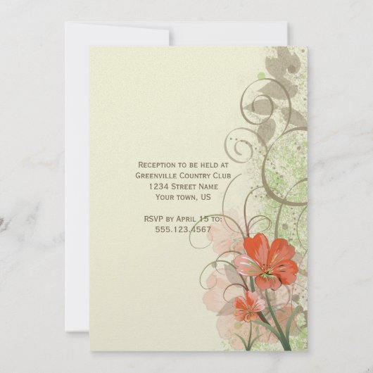 Invitation Fleurs Abstraites de citron vert de corail (Dos)