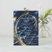 Invitation Fleurs abstraites d'or sur Simmery Blue Silk (Debout devant)