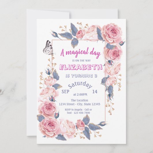 Invitation Fleurs adorables Papillon Anniversaire (Devant)