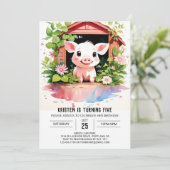 Invitation Fleurs agricoles douces Boho Pig Girl Anniversaire (Debout devant)