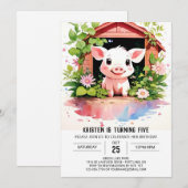 Invitation Fleurs agricoles douces Boho Pig Girl Anniversaire (Devant / Derrière)