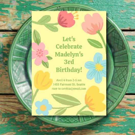 Invitation Fleurs Amusantes Anniversaire