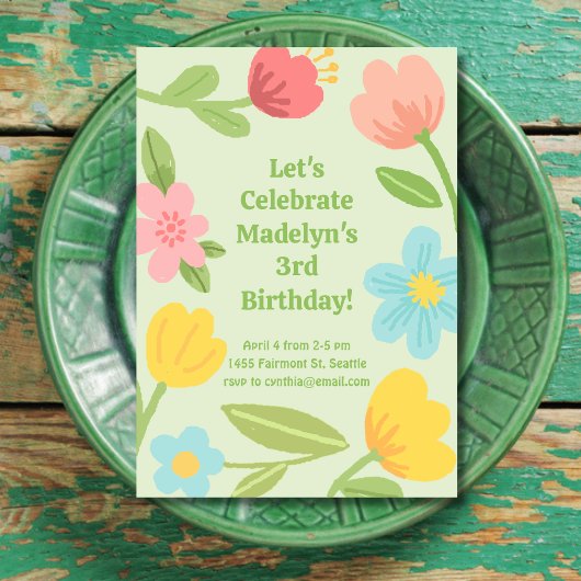 Invitation Fleurs Amusantes Anniversaire