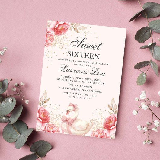 Invitation Fleurs Anniversaire Sweet sixteen d'or