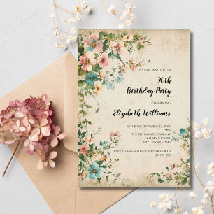 Invitation Fleurs Antiques Vintage Shabby Chic 90e Anniversai
