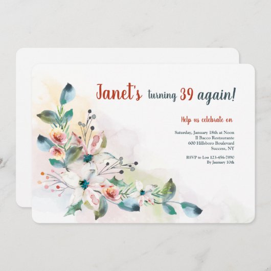 Invitation Fleurs Aquarelle 2 (Devant / Derrière)