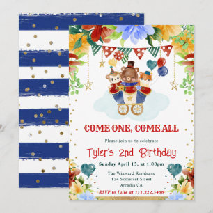 Invitation Fleurs Aquarelle Animaux de Cirque Anniversaire En