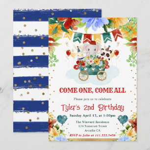 Invitation Fleurs Aquarelle Animaux de Cirque Anniversaire En