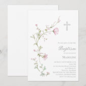 Invitation fleurs aquarelle Baptême (Devant / Derrière)