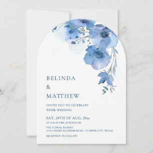 Invitation Fleurs aquarelle bleues Arche blanche