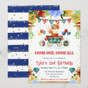 Invitation Fleurs Aquarelle Cirque Renard Enfants Anniversair