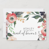 Invitation Fleurs Aquarelle Demande Demoiselle d'Honneur Nom (Devant)