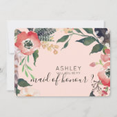 Invitation Fleurs Aquarelle Demande Demoiselle d'Honneur Nom (Devant)