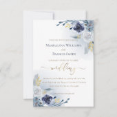 Invitation fleurs aquarelle et détails en faux or | mariage (Devant)