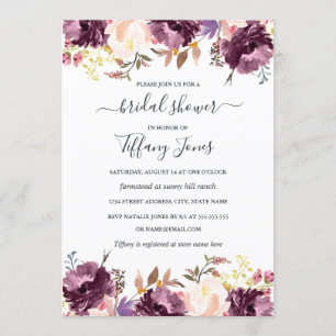 Invitation Fleurs Aquarelle Fête de Mariage Fleur Violette