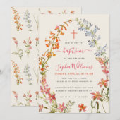 Invitation Fleurs Aquarelle Fille Florale Baptême (Devant / Derrière)