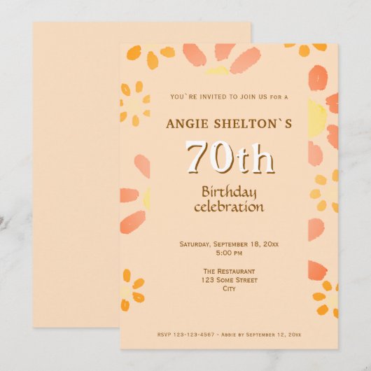 Invitation Fleurs Aquarelle Florale 70e fête d'anniversaire (Devant / Derrière)
