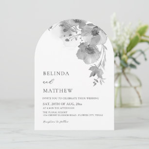 Invitation Fleurs Aquarelle Grises Mariage Blanc Arqué