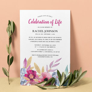 Invitation Fleurs Aquarelle Mémorial Célébration de la Vie