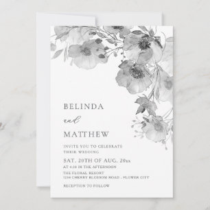 Invitation Fleurs aquarelle noir et blanc Mariage décontracté