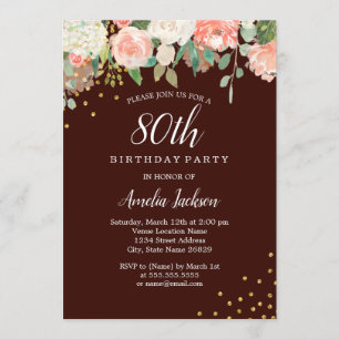 Invitation Fleurs Aquarelle Or de Bourgogne 80ème Anniversair