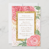 Invitation Fleurs Aquarelle Or et rose Photo Graduation (Dos)