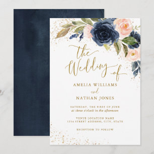 Invitation Fleurs Aquarelle Or Navy Le Mariage De Mariage