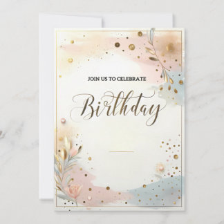 Invitation Fleurs aquarelle pastel élégant et confettis dorés