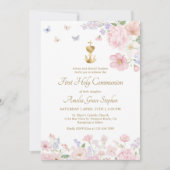 Invitation Fleurs Aquarelle Pastel Première Communion (Devant)