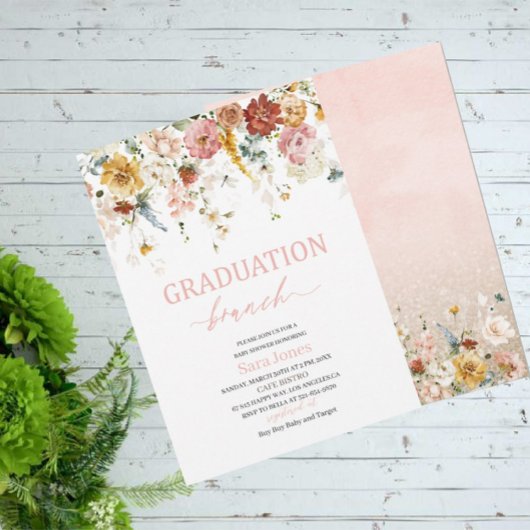 Invitation Fleurs aquarelle Remise de diplôme brunch Baby Sho