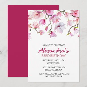Invitation Fleurs aquarelle rose 83e anniversaire