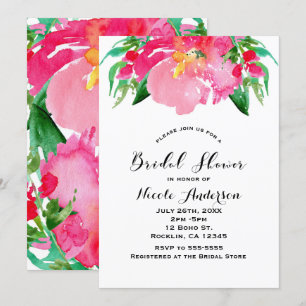 Invitation Fleurs Aquarelle Rose Fête de Mariage Florale d'Ét