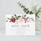 Invitation Fleurs Aquarelle Rose Foncé Enregistrer La Date (Debout devant)