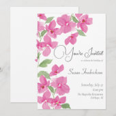 Invitation Fleurs aquarelle rose vif (Devant / Derrière)