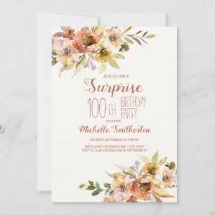 Invitation Fleurs Aquarelle Terracotta Rouille 100e Anniversa
