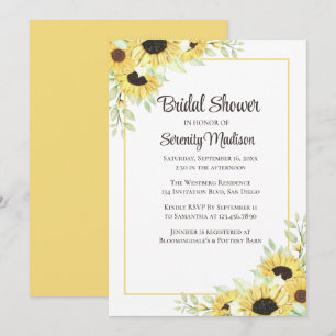 Invitation Fleurs Aquarelle Tournesols Jaunes Baby Shower Mar