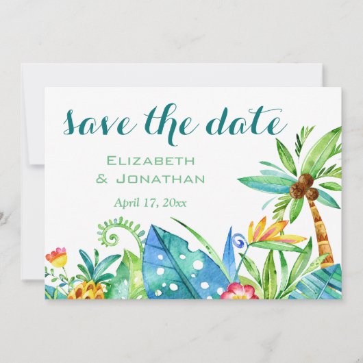 Invitation Fleurs Aquarelle Tropicale Photo Save The Date (Devant)