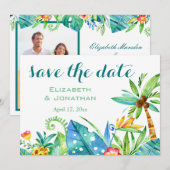 Invitation Fleurs Aquarelle Tropicale Photo Save The Date (Devant / Derrière)