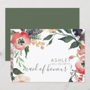 Invitation Fleurs Aquarelle Veux-Tu Être Ma Demoiselle D'Honn