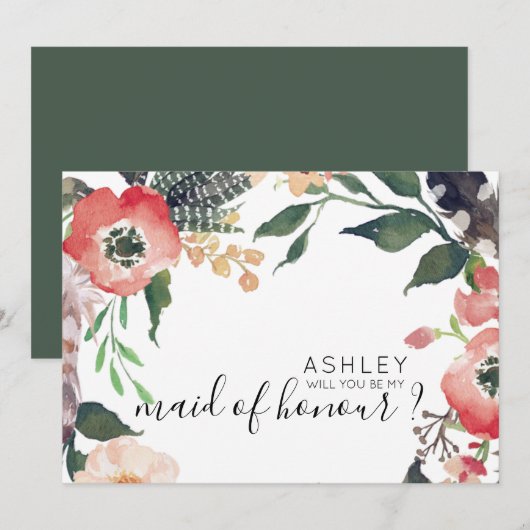 Invitation Fleurs Aquarelle Veux-Tu Etre Ma Demoiselle D'Honn (Devant / Derrière)