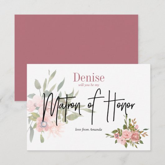 Invitation Fleurs Aquarelle Veux-tu être ma Matrone d'Honneur (Devant / Derrière)