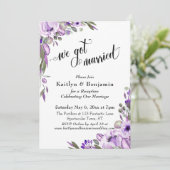 Invitation Fleurs Aquarelle Violette Nous nous sommes mariés  (Debout devant)