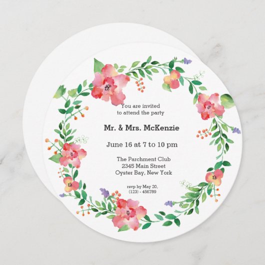 Invitation Fleurs aquarelles (Devant / Derrière)