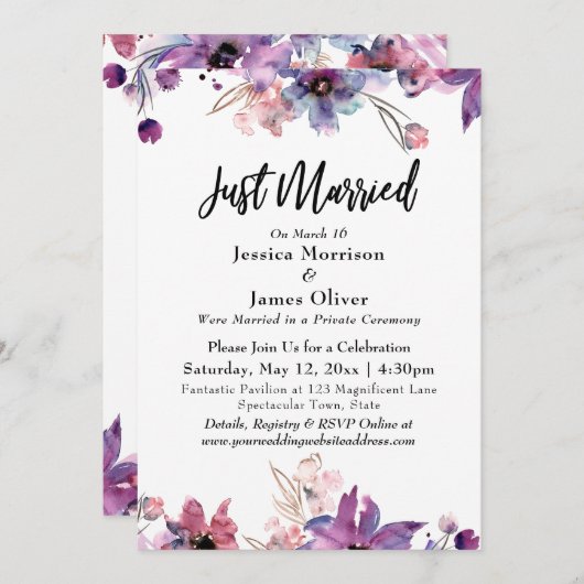 Invitation Fleurs aquarelles abstraites modernes - Mariés à t (Devant / Derrière)