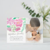 Invitation Fleurs aquarelles baptême rose (Debout devant)