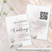 Invitation Fleurs aquarelles blanches modernes Code QR Mariag